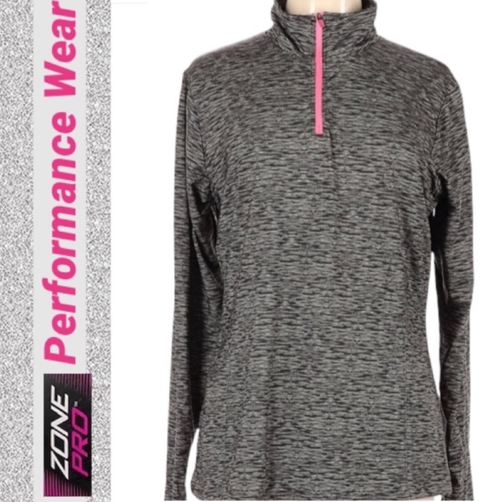 Quarter Zip Pullover Long Sleeve Athletic Zip Up Shirt Comfort Gray Pink Size 2X